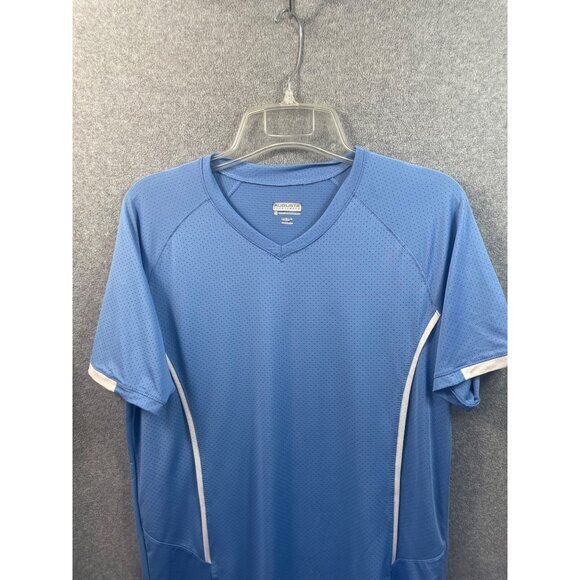Blue Athletic Activewear V-Neck T-Shirt White Trim Short Sleeve - Picture 2 of 10
